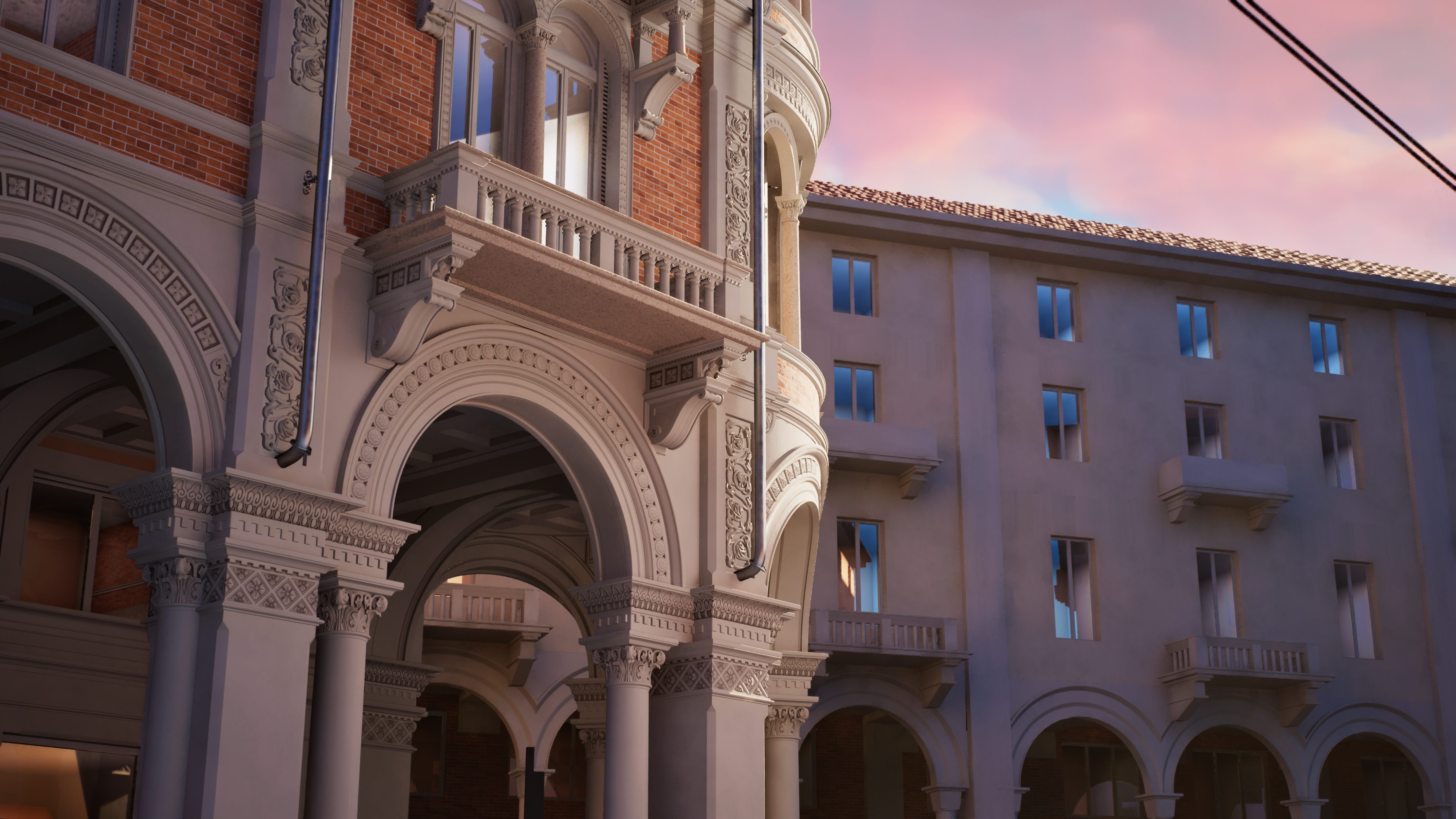 Detailed classical building with arches and columns created by Rick Vervuurt
