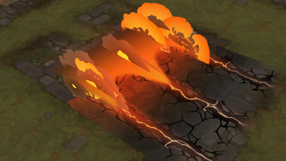 Stylized hybrid fire VFX effect with ground cracks