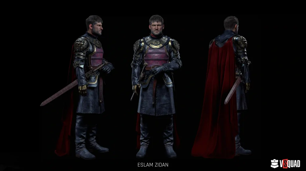 Tier 3 medieval warrior with detailed armor, sword, and cape