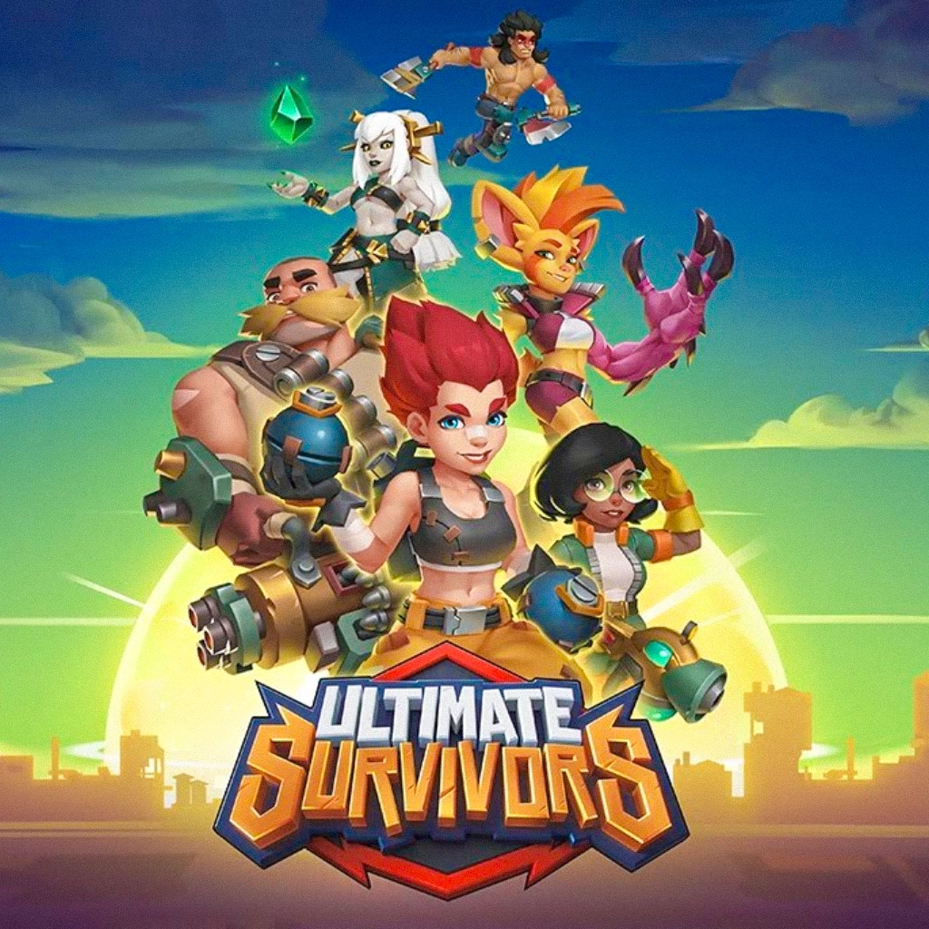 Ultimate Survivors game banner showcasing stylized character design, production pipeline integration, and full-cycle development by VSQUAD.