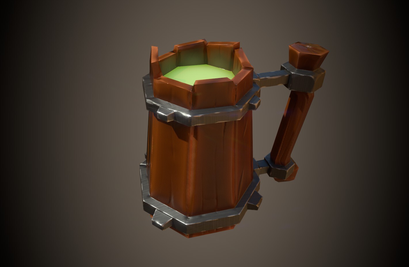 Final textured render of a low-poly fantasy mug