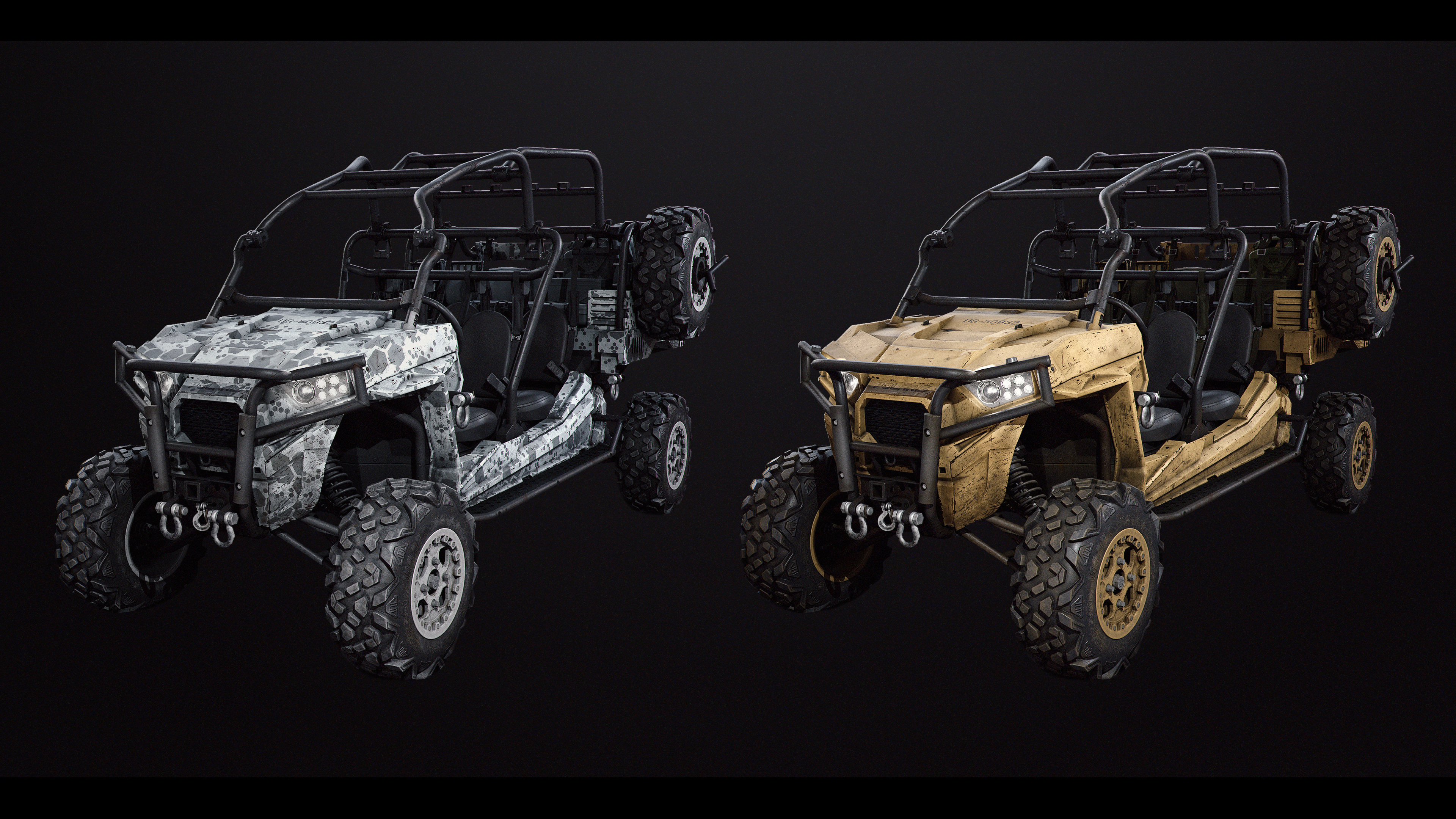Polaris MRZR D4 vehicle shown with two texture variants