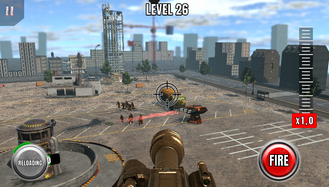 Precision Striker city gameplay with aiming interface