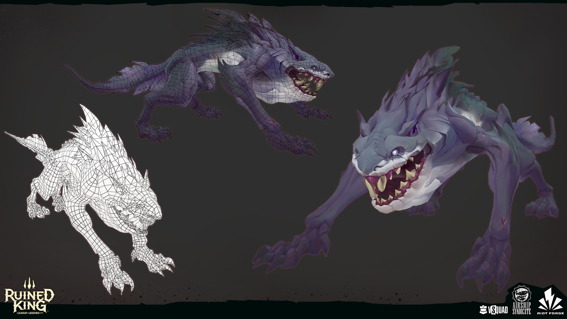 Wharf rat creature shown from wireframe to final 3D model