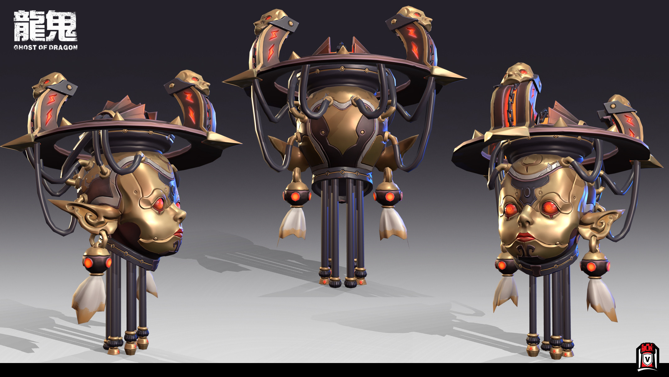 Stylized 3D character shown from multiple angles