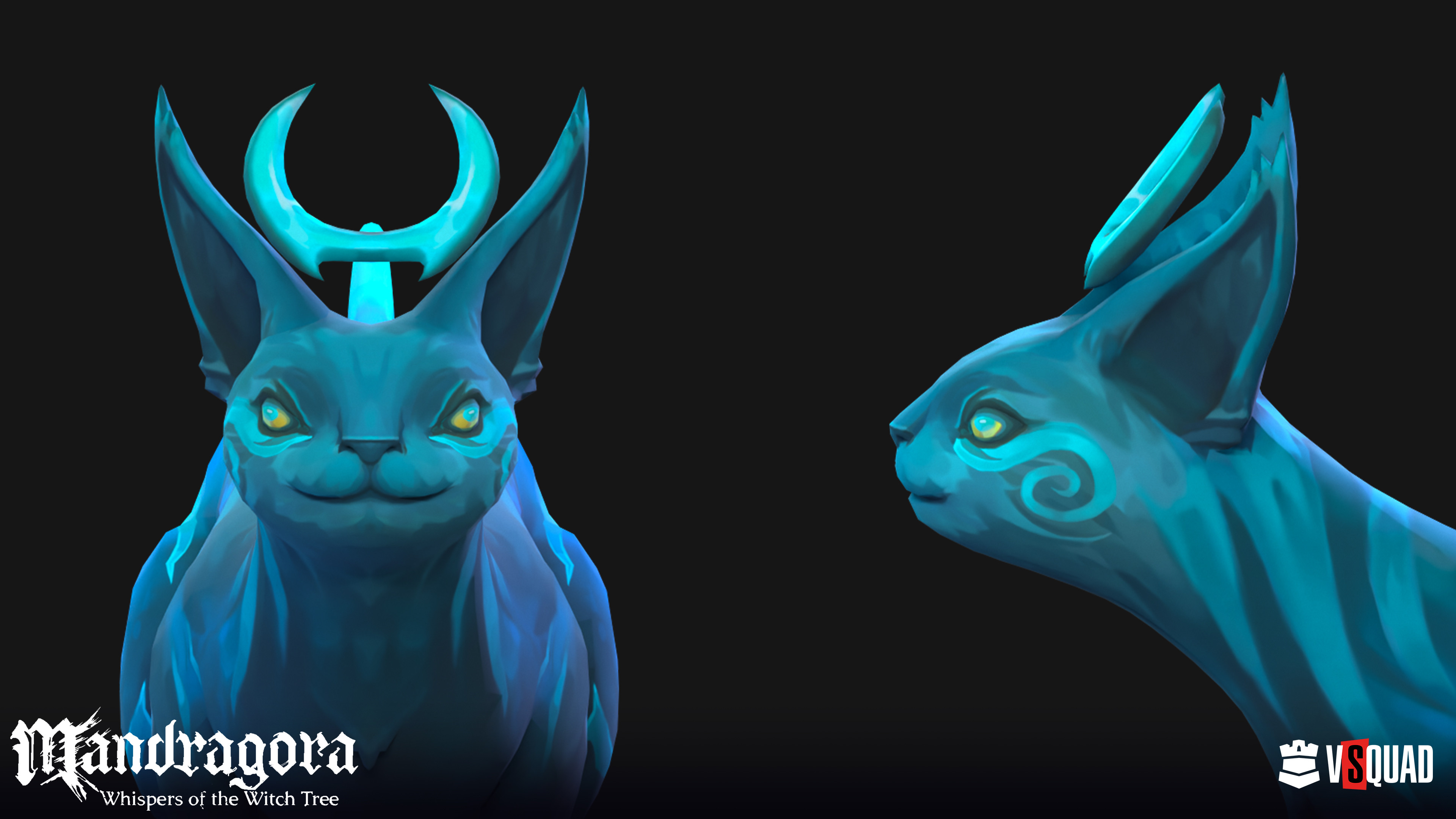 Stylized creature character head shown from front and side with consistent facial features and shape language