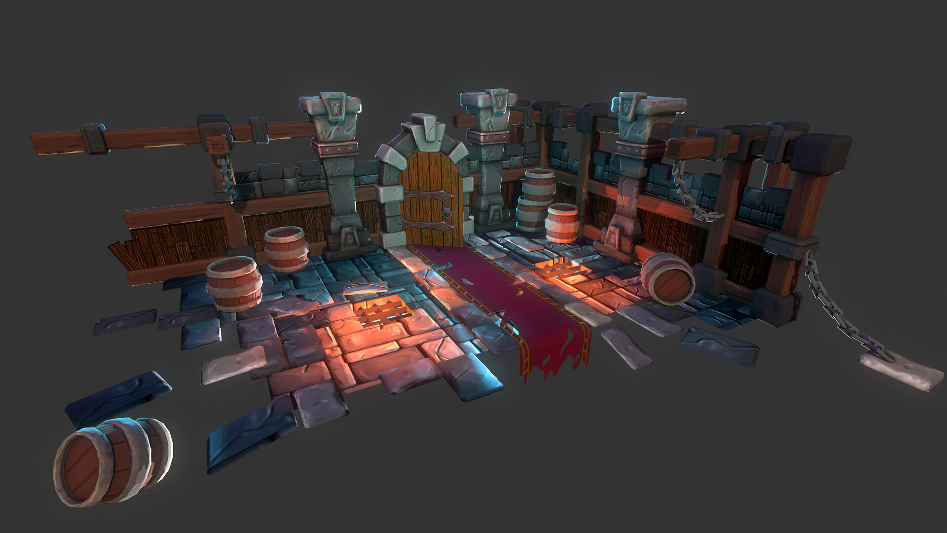 Final textured and lit stylized 3D dungeon environment