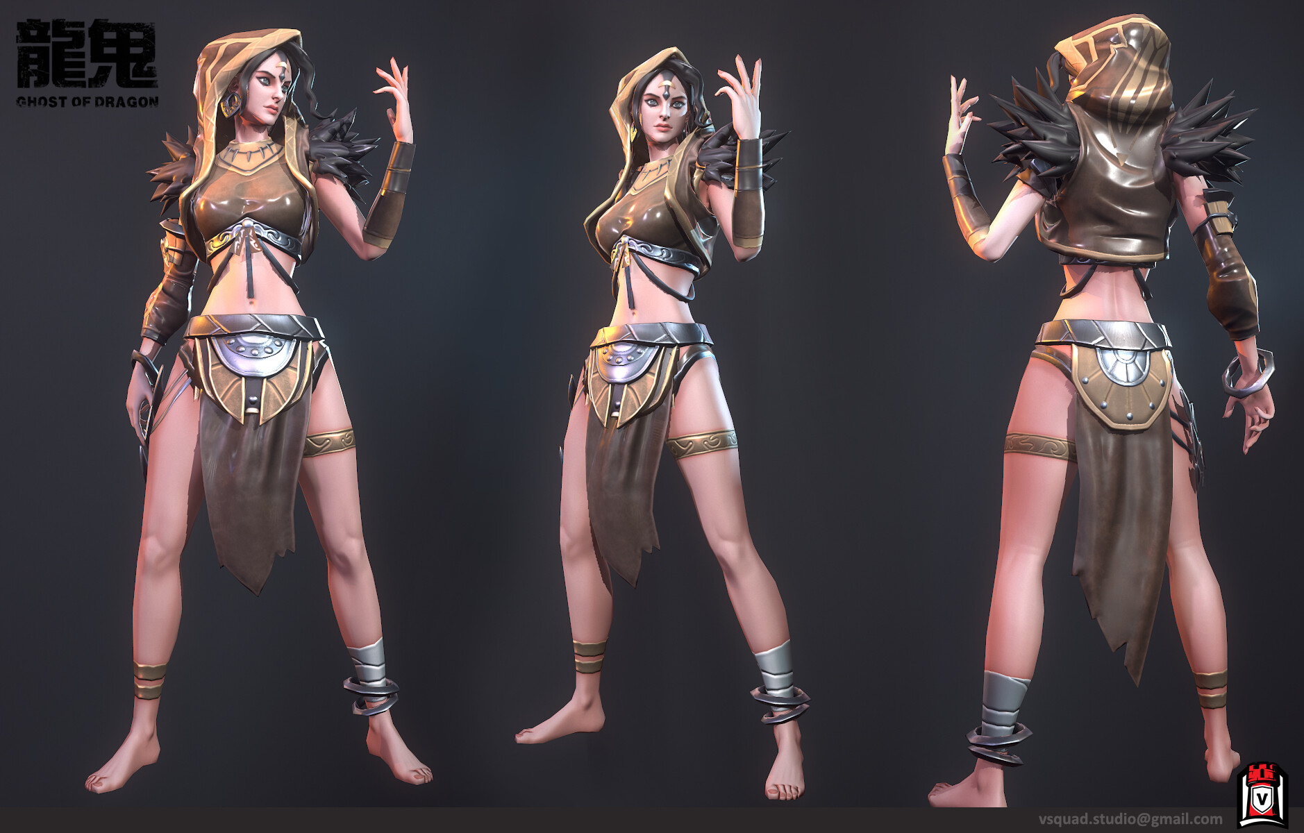 Stylized female magician character shown from front and back